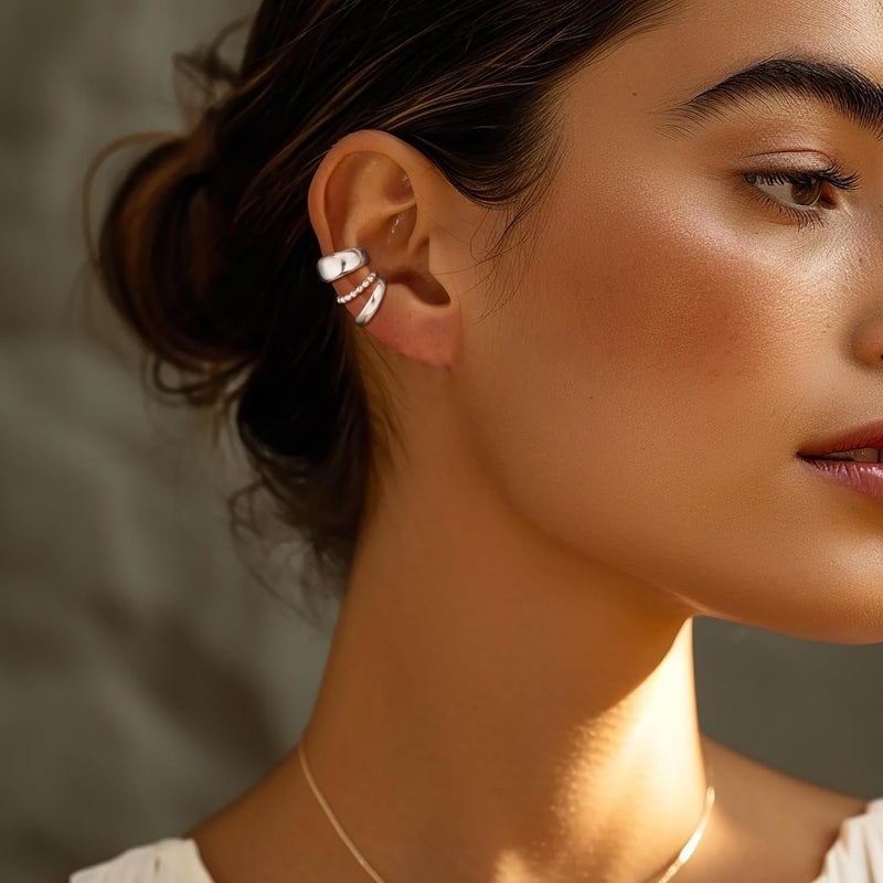 Moodear 3PCS Ear Cuffs Non Piercing Earrings for Women - Chunky & Thin 14K Gold Plated Clip On Earrings Cartilage Cuff Set, Stackable Helix Conch Fake Piercing Jewelry - Image 3